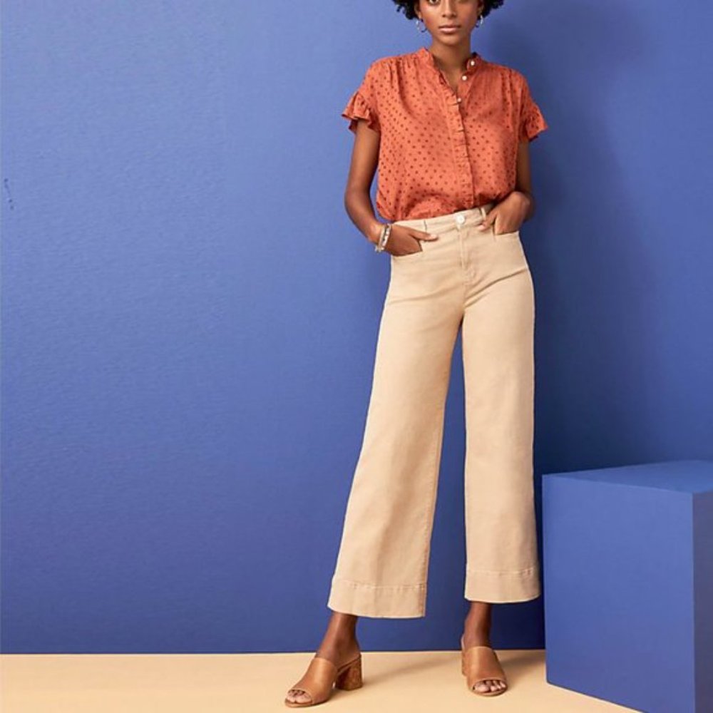 Loft High Rise Wide Leg Jeans in Beige